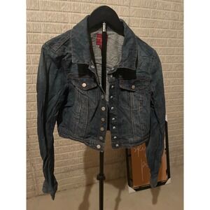 HIGHWAY JEANS Blue Denim Cropped Trucker Jacket Size L